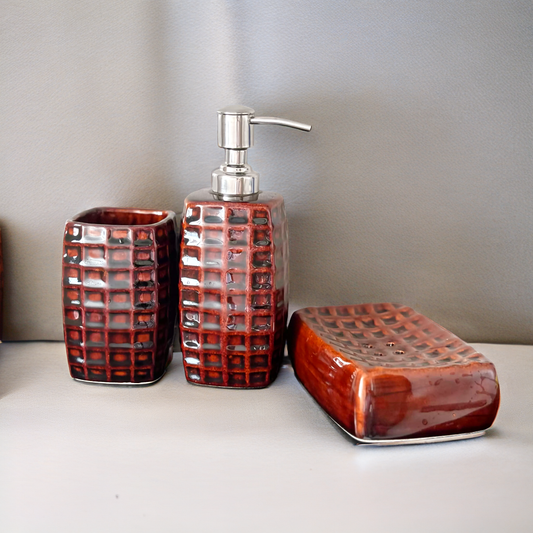 Checkered Brown Bathroom Set