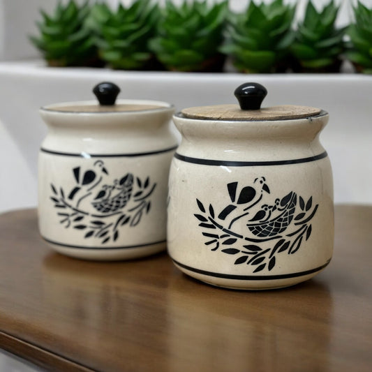 Bird's Nest White Jar Set of 2