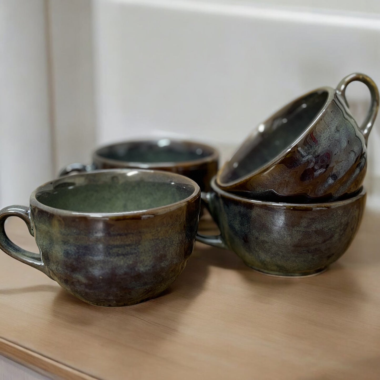 Green and Brown Tea Cups Set of 6