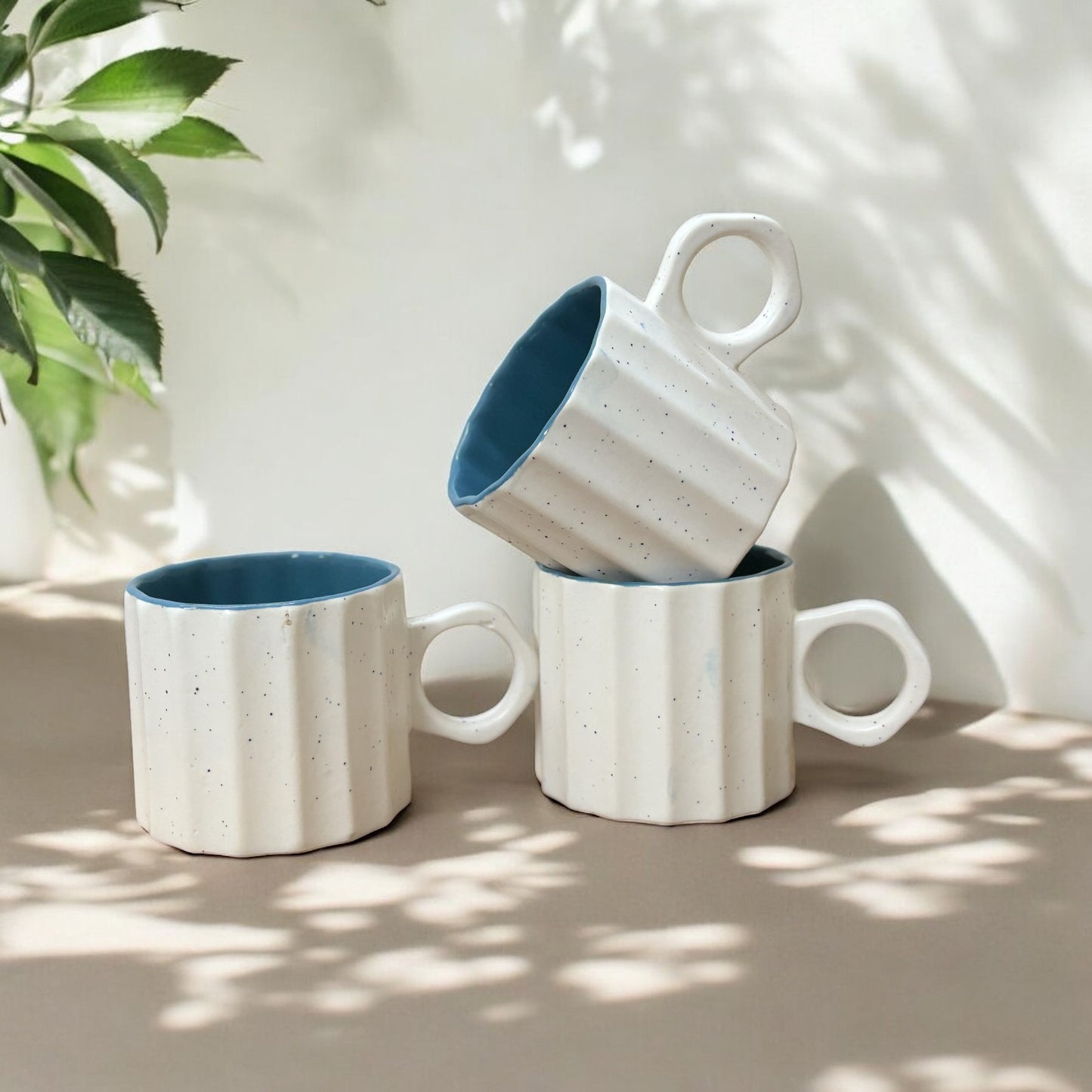 White and Blue Tea Cups Set of 6