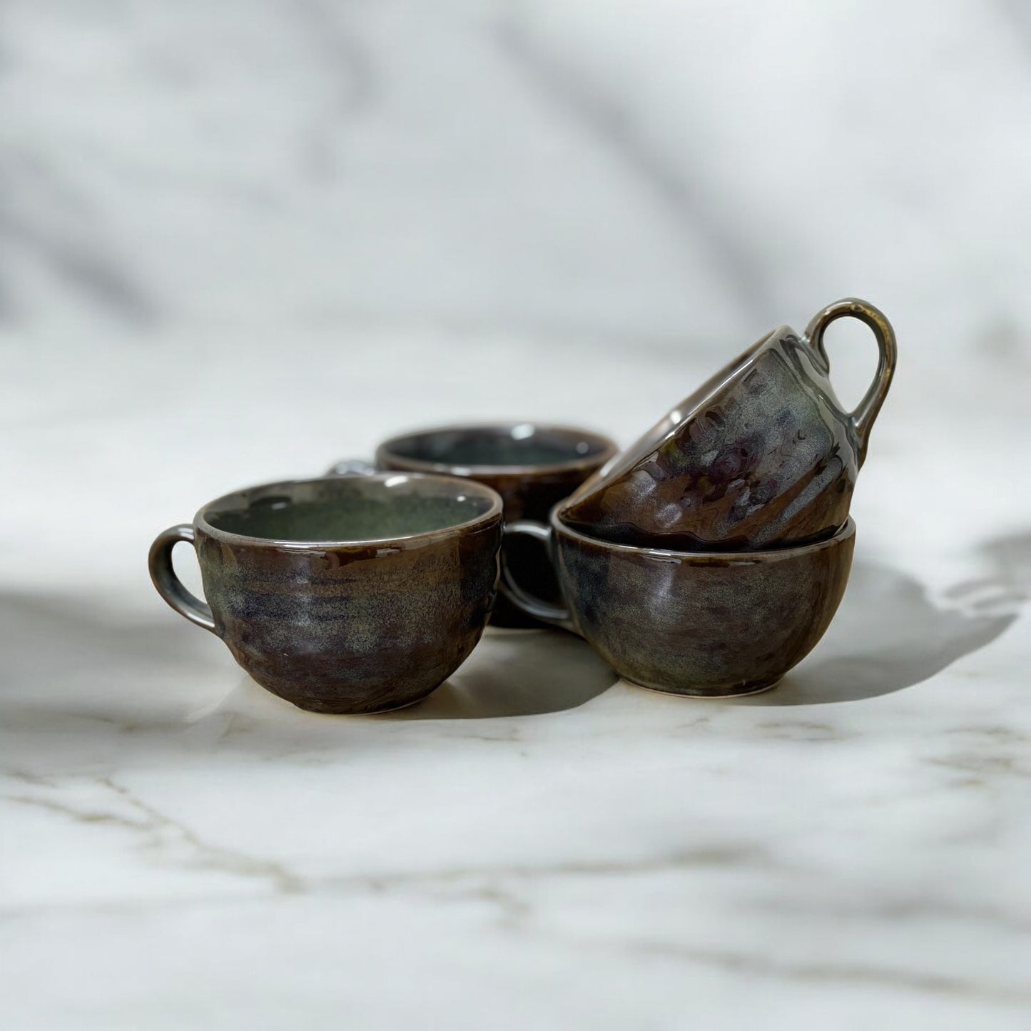 Green and Brown Tea Cups Set of 6
