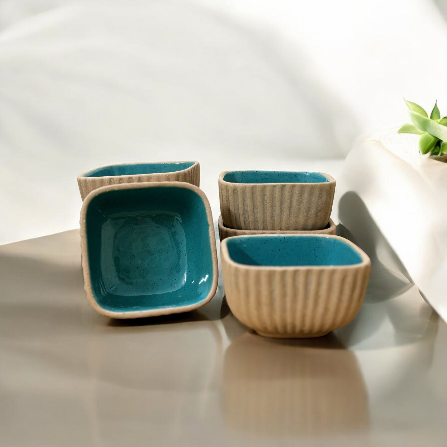Blue Berry Waffle Dessert Bowls Set of 6
